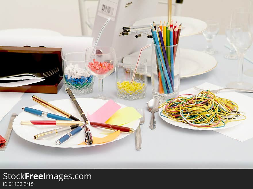 Writing subjects on a dining table