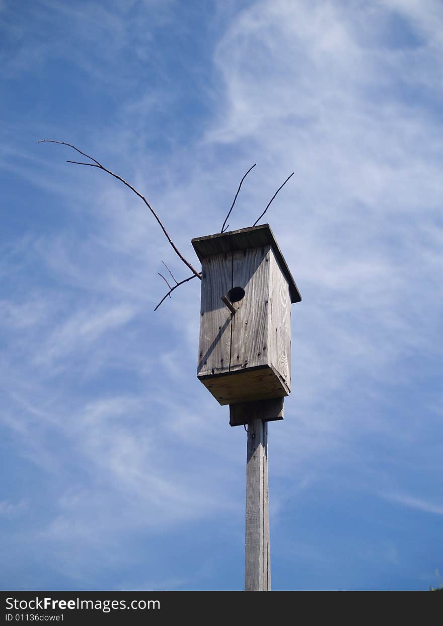 Nesting box with sky on a background. Nesting box with sky on a background