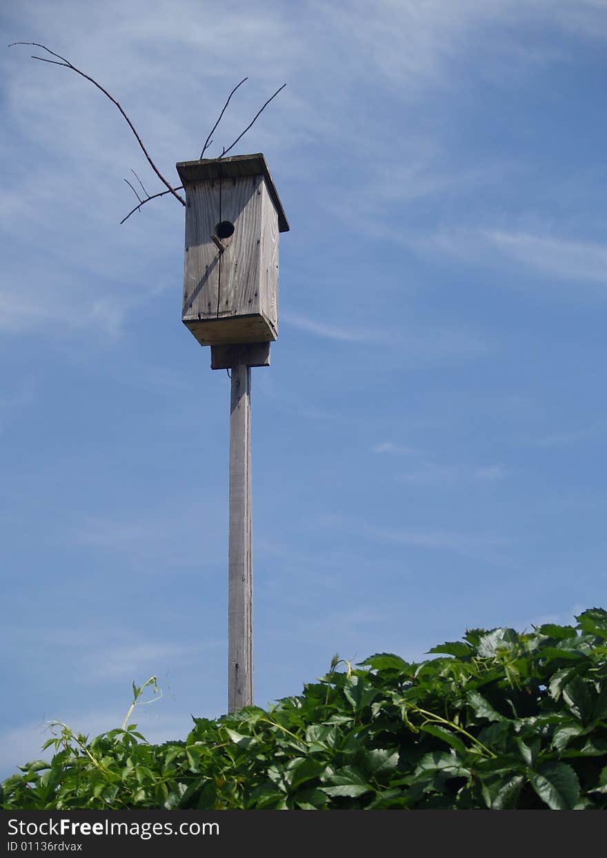 Nesting box with sky on a background