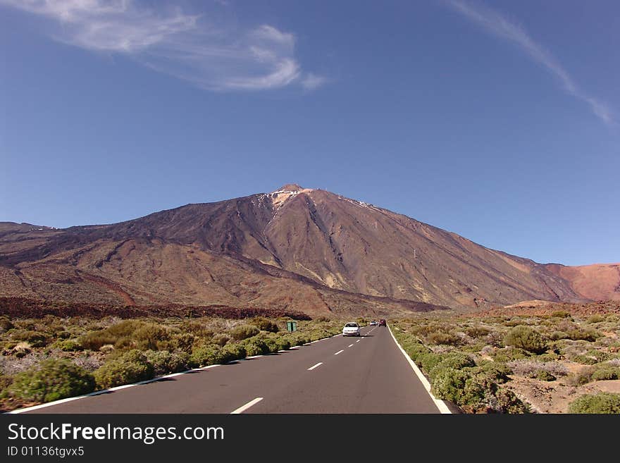 Toward the Teide volcano by the road