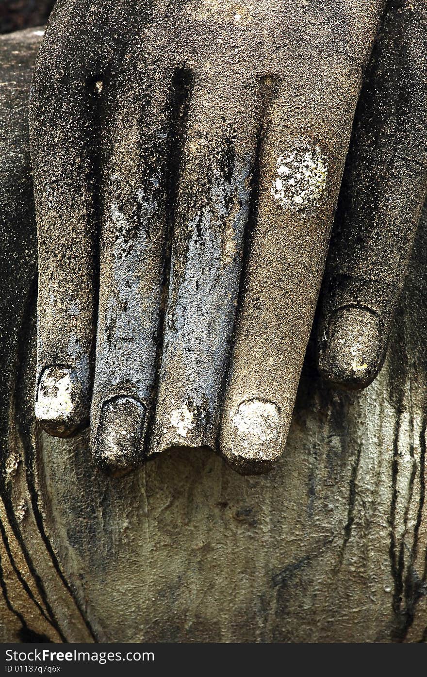 Thailand, Sukhothai or Sukothai was the capital of the Thai Empire founded in 1238.  Detail of a seated Buddha statue
 at Phra Atchana or Ajana at wat Si Chum. Thailand, Sukhothai or Sukothai was the capital of the Thai Empire founded in 1238.  Detail of a seated Buddha statue
 at Phra Atchana or Ajana at wat Si Chum