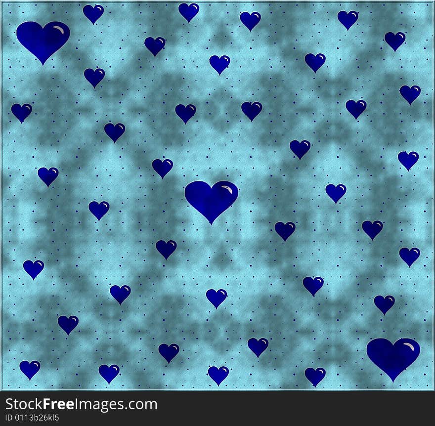 An abstract background with hearts in blue