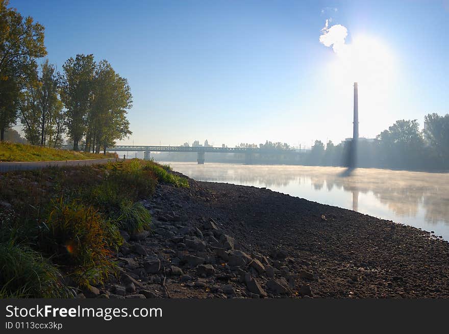 Fog over the river Vltava in Prague