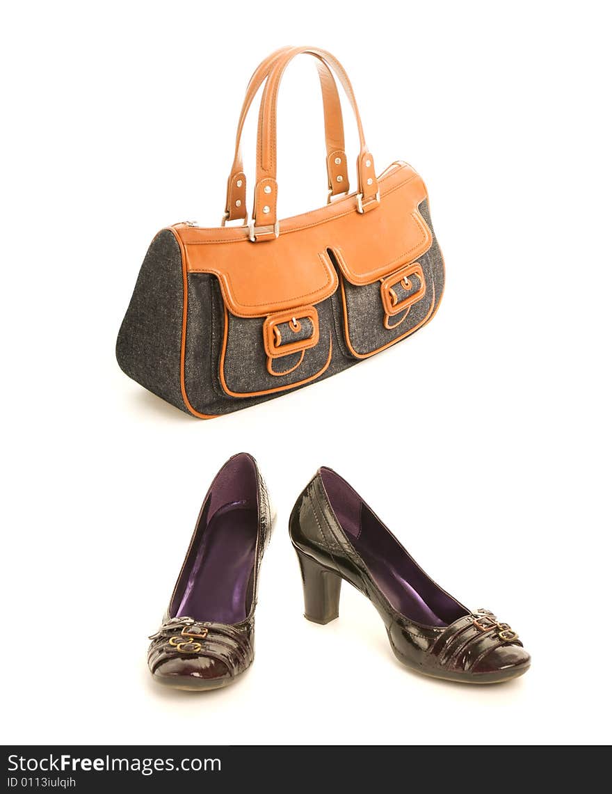 Leather shoes with handbag