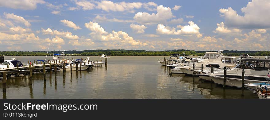 Boats docked at a marina in Potomac river, Alexandria Virginia U.S.A.