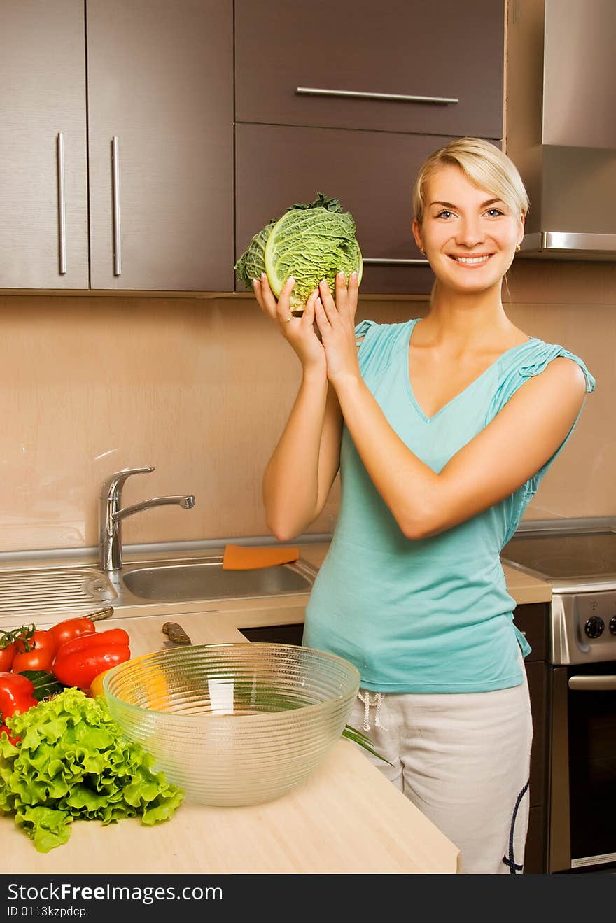 Woman Making Vegetarian Salad