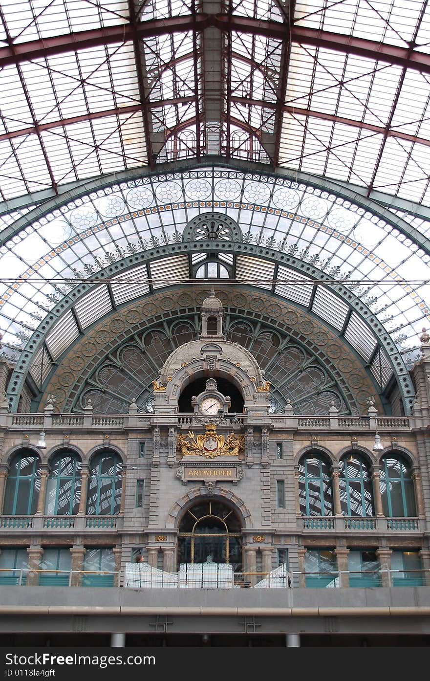 Ancient Clock In Antwerp Railway Station