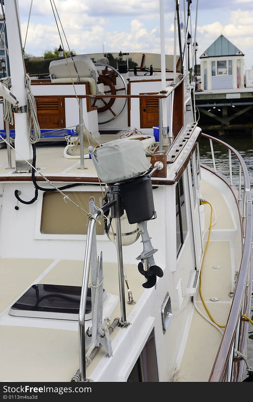 Luxury Boat Detail with Outboard Engine Clamped