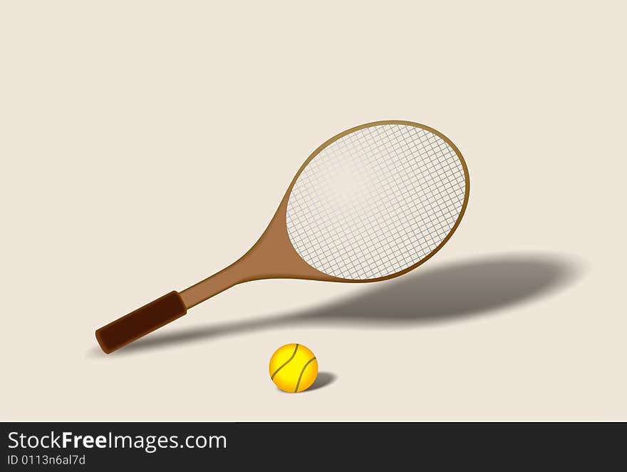 Tennis racket with yellow ball