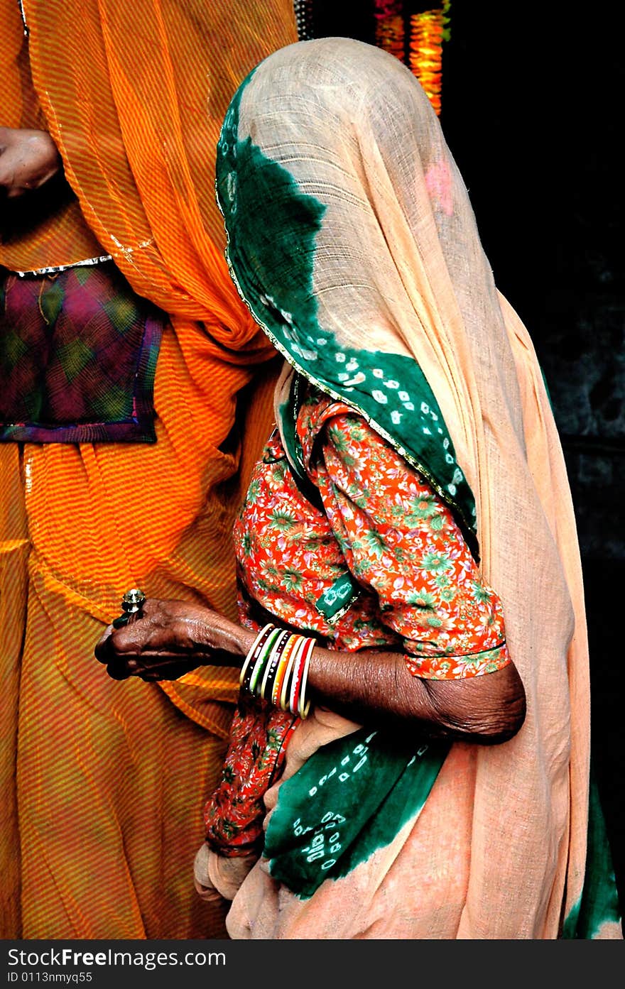 India, South-India: Madurai, Sri Meenakshi Temple; Woman from Rajasthan dressed with the traditional sari