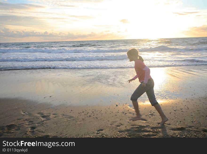 Running girl on the beach. Running girl on the beach