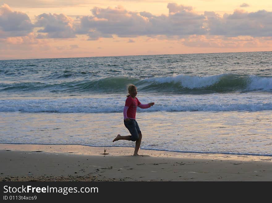 Running girl on the beach. Running girl on the beach