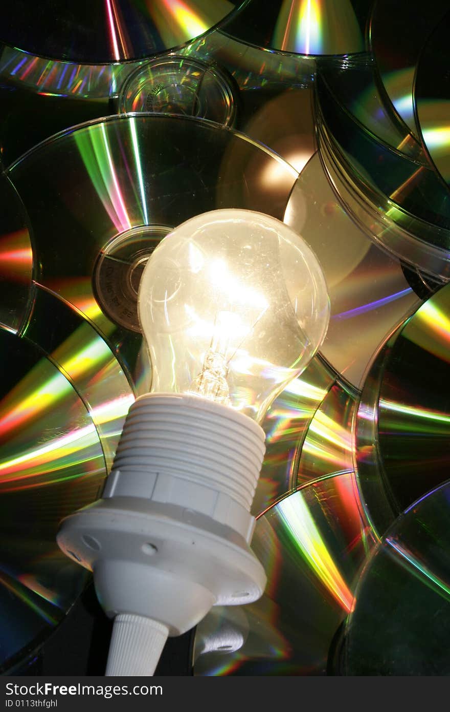 Cd's with an bright bulb. Cd's with an bright bulb