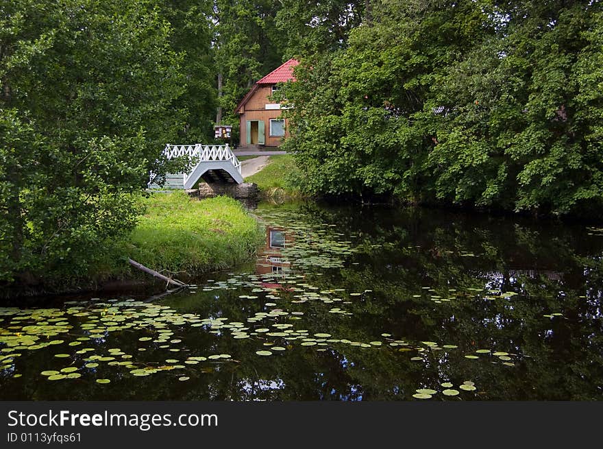 Landscape, house and bridge