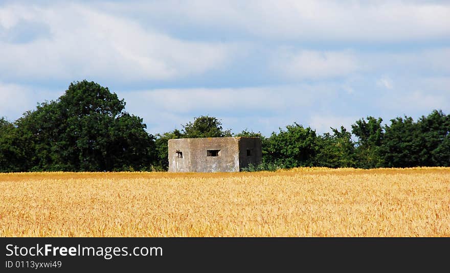 Shot of an old war bunker in a corn field. Shot of an old war bunker in a corn field