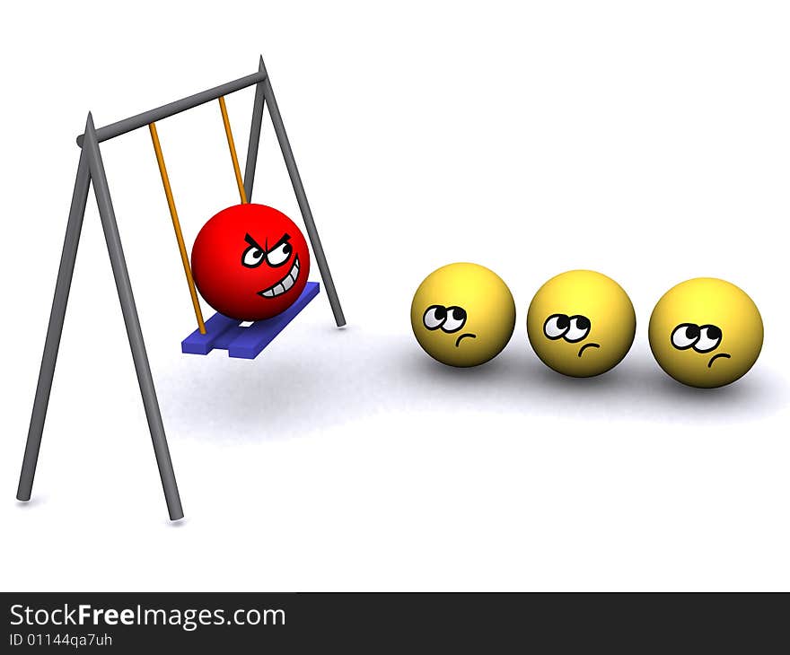 The big and angry person does not allow to drive small on a swing. The big and angry person does not allow to drive small on a swing