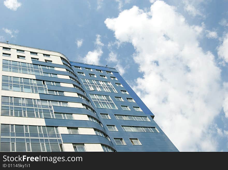 Business center, blue sky and clouds