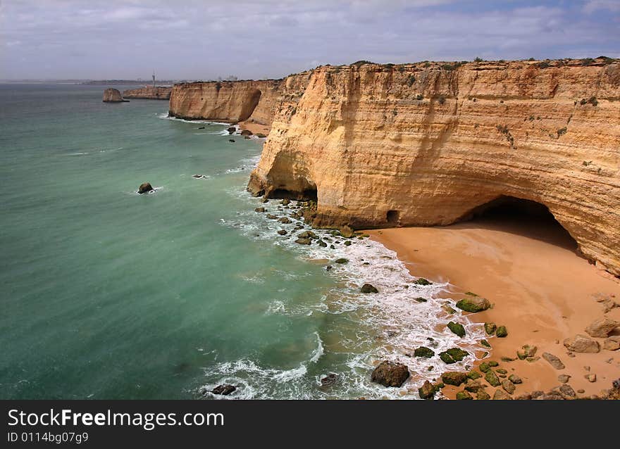 Beautiful beach with caves (Algarve/Portugal). Beautiful beach with caves (Algarve/Portugal)