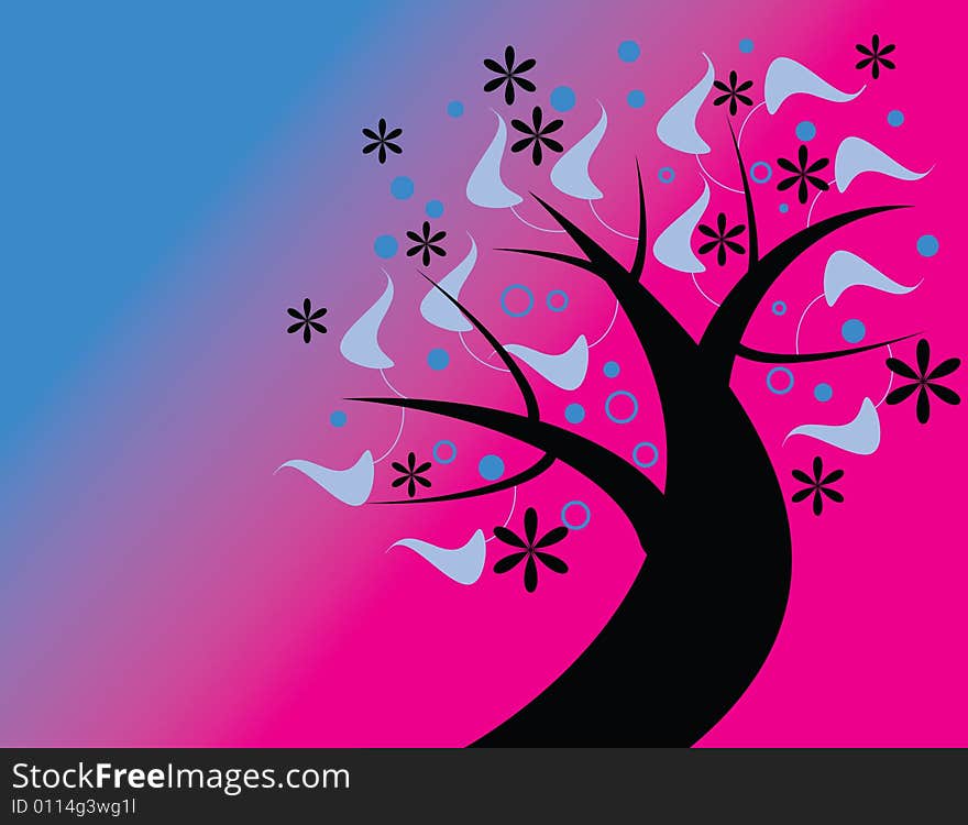 A Tree with Blue Leaves is Featured in an Abstract Floral Illustration. A Tree with Blue Leaves is Featured in an Abstract Floral Illustration.