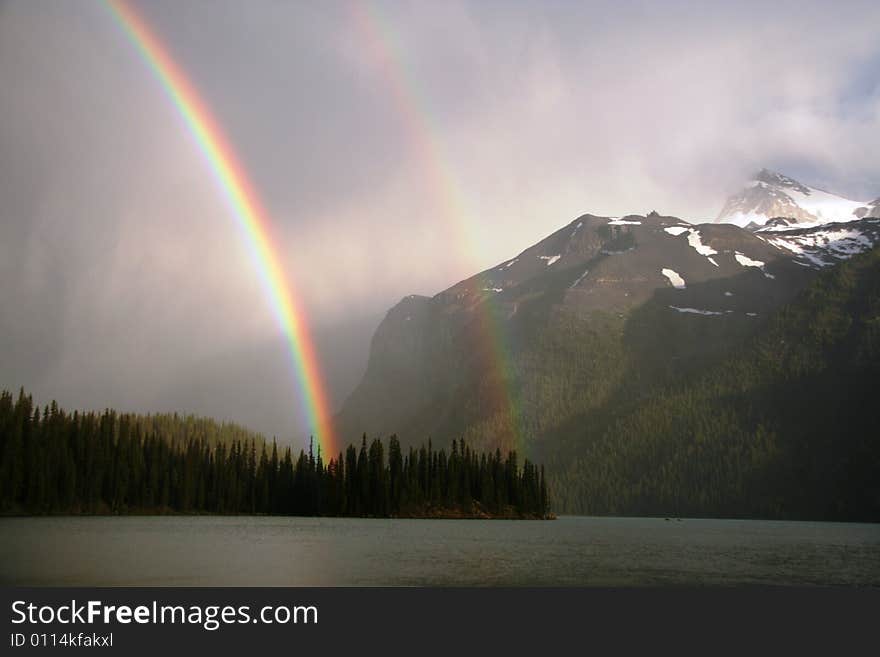 Rainbow over Maligne Lake, Jasper National Park, Canada