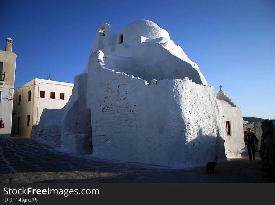 The famous White Church on Mykonos in the Greek Islands. The famous White Church on Mykonos in the Greek Islands