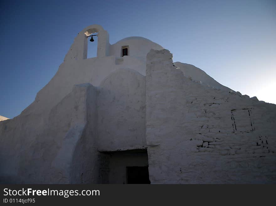 The famous White Church on Mykonos in the Greek Islands. The famous White Church on Mykonos in the Greek Islands