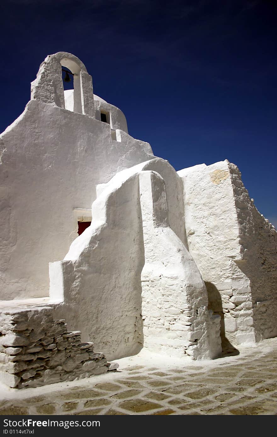 The famous White Church on Mykonos in the Greek Islands. The famous White Church on Mykonos in the Greek Islands