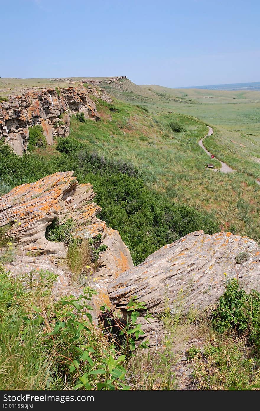 The sandstone cliffs in head-smashed-in buffalo jump historic site, alberta, canada