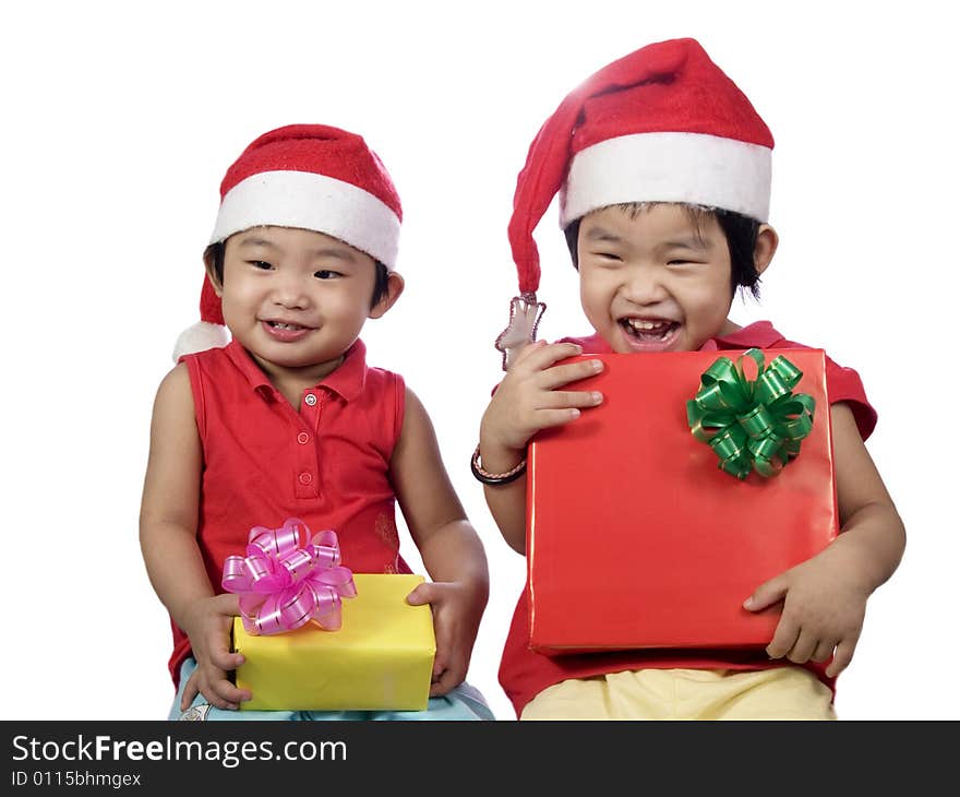 Portrait of a little girl with santa hat and gift. Portrait of a little girl with santa hat and gift