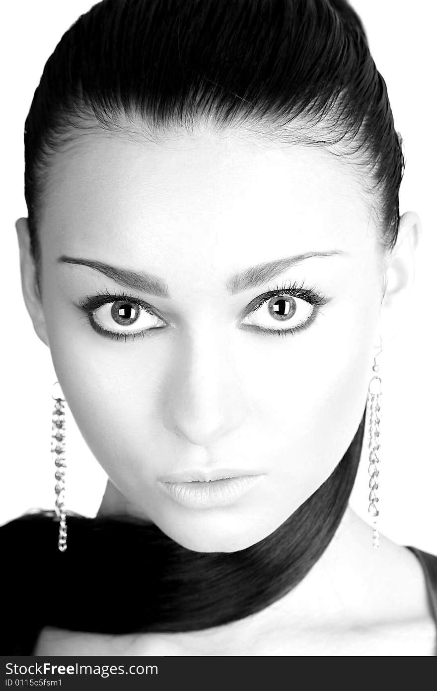 Portrait of a cute lady in monochrome on white background. Portrait of a cute lady in monochrome on white background