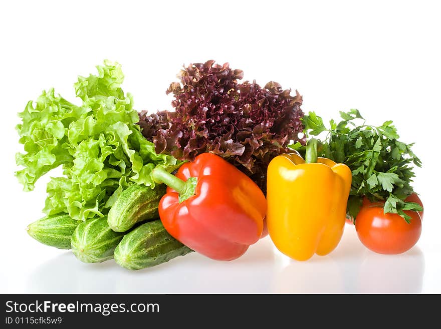 Fresh rav vegetables on a white background. Fresh rav vegetables on a white background