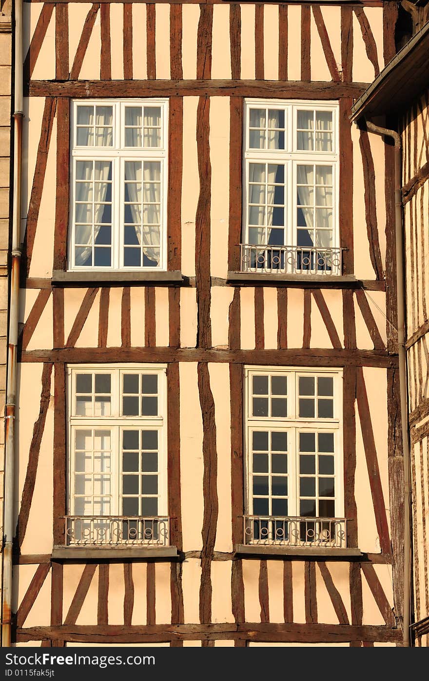 France Rouen: Typical Facade Of Normandy Houses