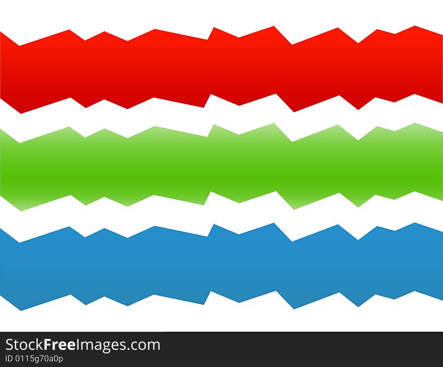 There three zig zag waves. Various colors on white background. There three zig zag waves. Various colors on white background.