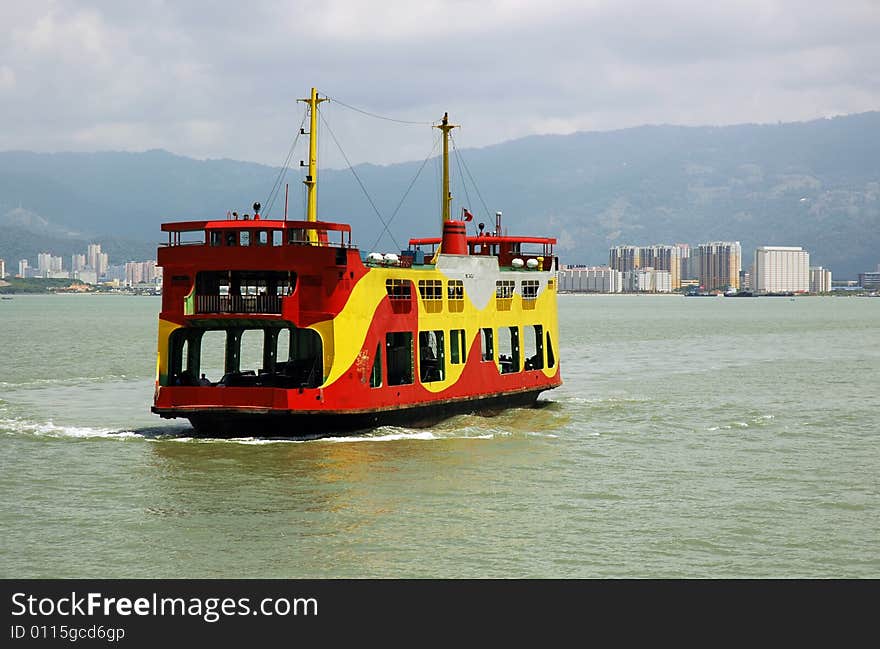 Bright Colorful ferry at the sea