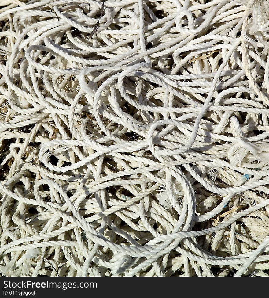 Heap of fishing nets close up