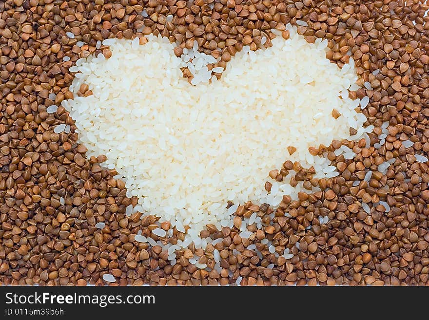 Vegetarian Concept - Heart From Buckwheat And Rice