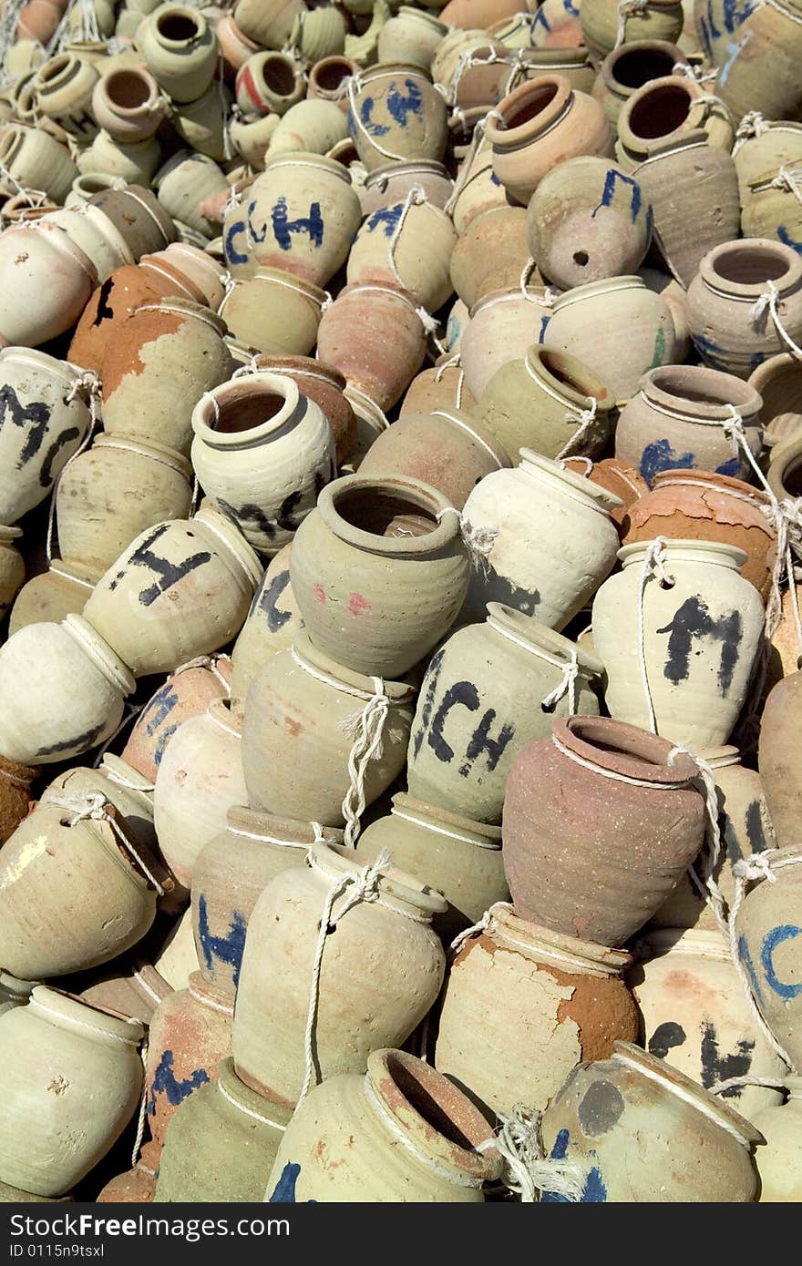 Stack of different kind of amphoras