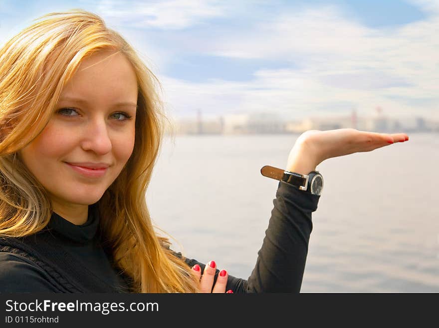 A young girl on the embankment of St. Petersburg. A young girl on the embankment of St. Petersburg