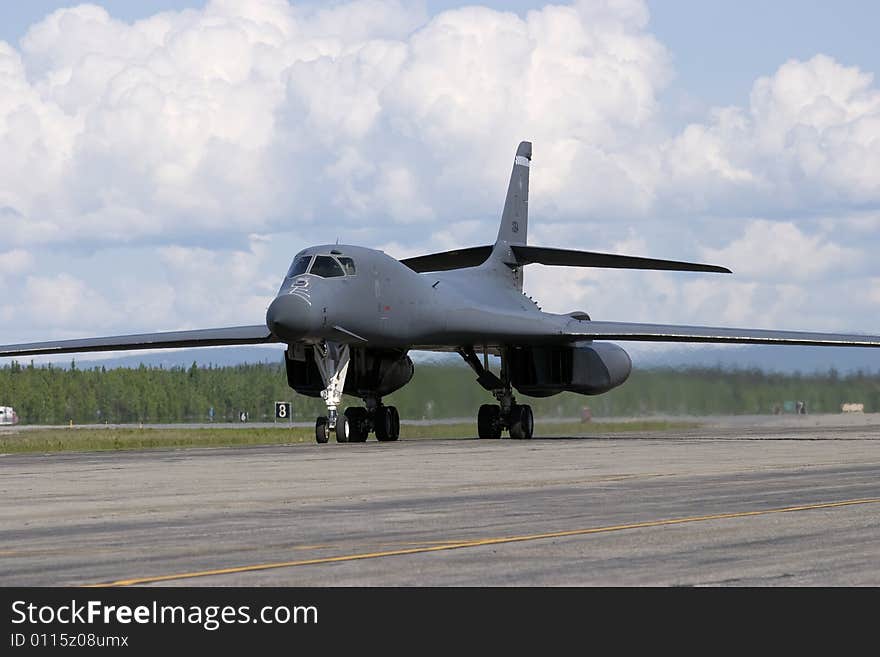 B-1B bomber aircraft photographed during taxi, a few minutes before take off and participating in red flag Alaska. B-1B bomber aircraft photographed during taxi, a few minutes before take off and participating in red flag Alaska.