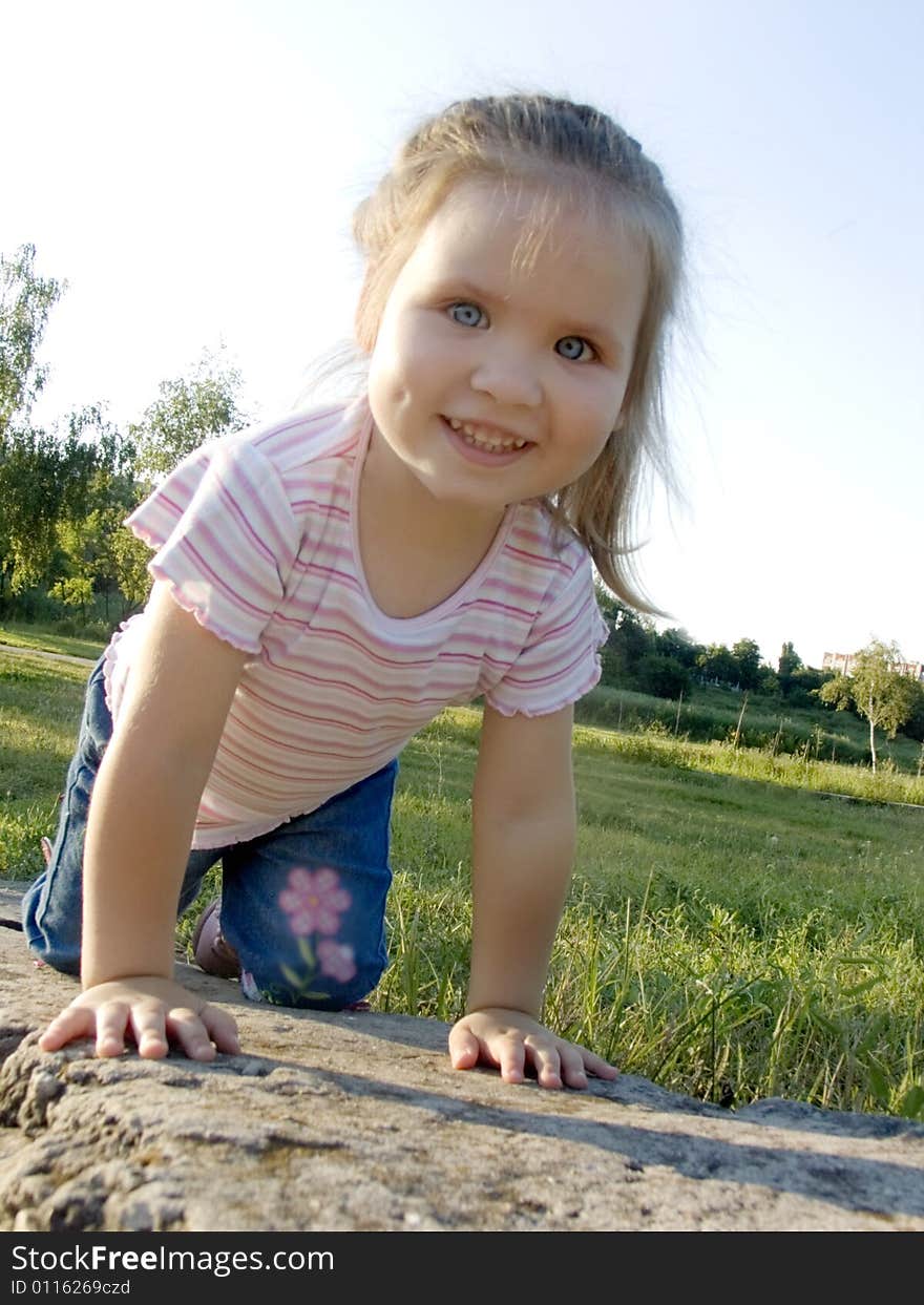 Park, grass, greenery, child, smile, pleasure. Park, grass, greenery, child, smile, pleasure