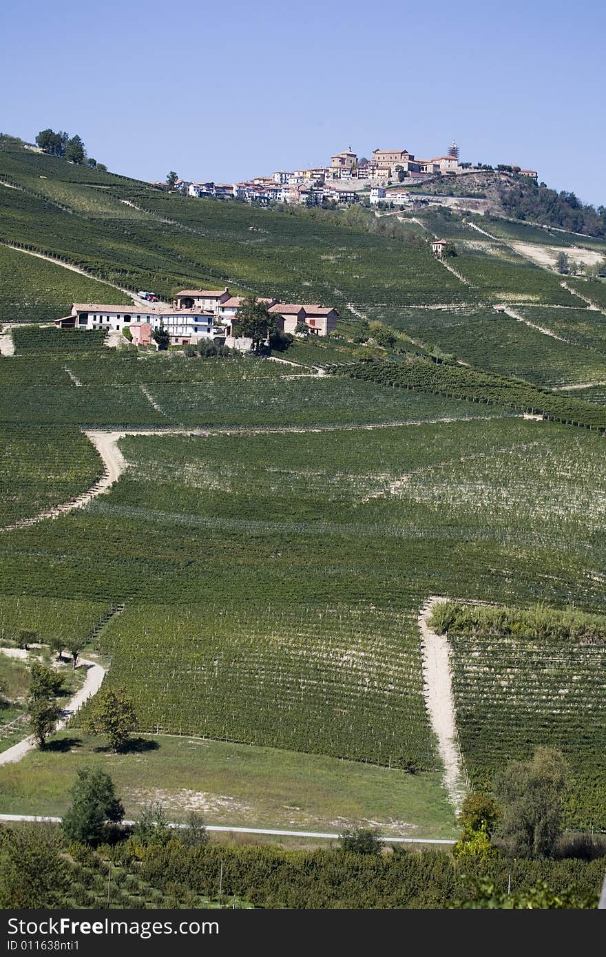 A italian hillside with view of village. A italian hillside with view of village