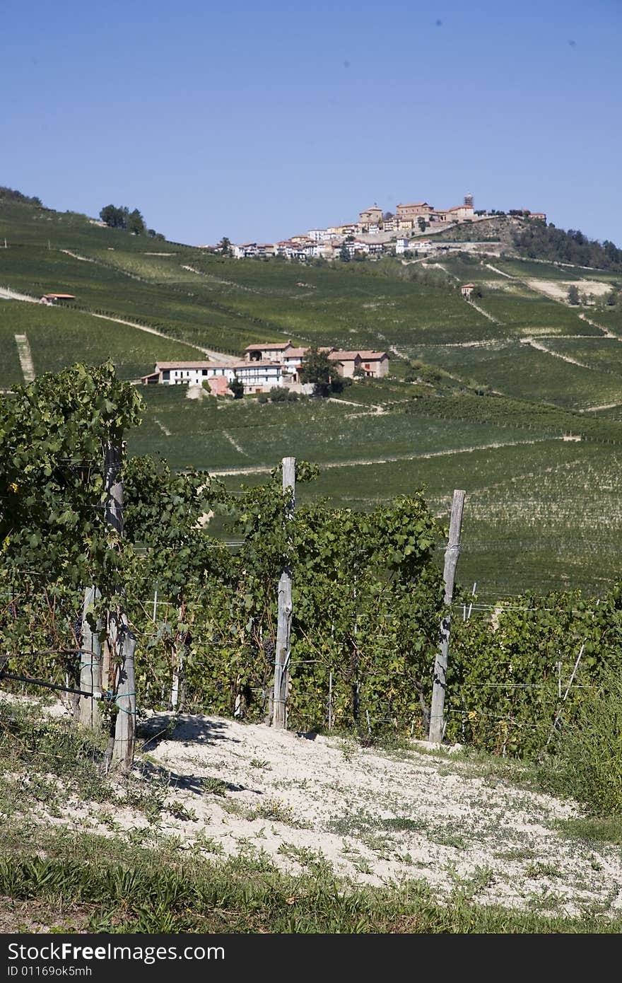 A italian hillside with view of village. A italian hillside with view of village