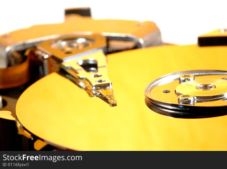 Close-up of a yellow hard drive