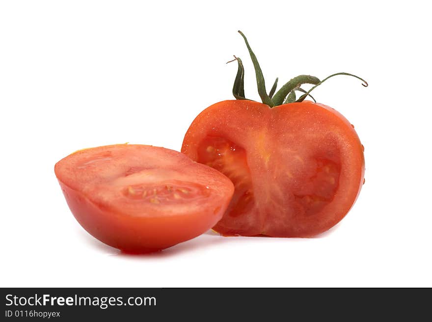 Red tomato on a white background