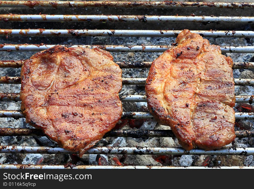 Barbecued steak.