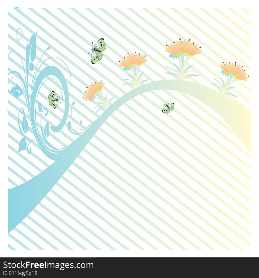 Jpeg and vector illustration with row of flowers and curl ornament for your text. Jpeg and vector illustration with row of flowers and curl ornament for your text