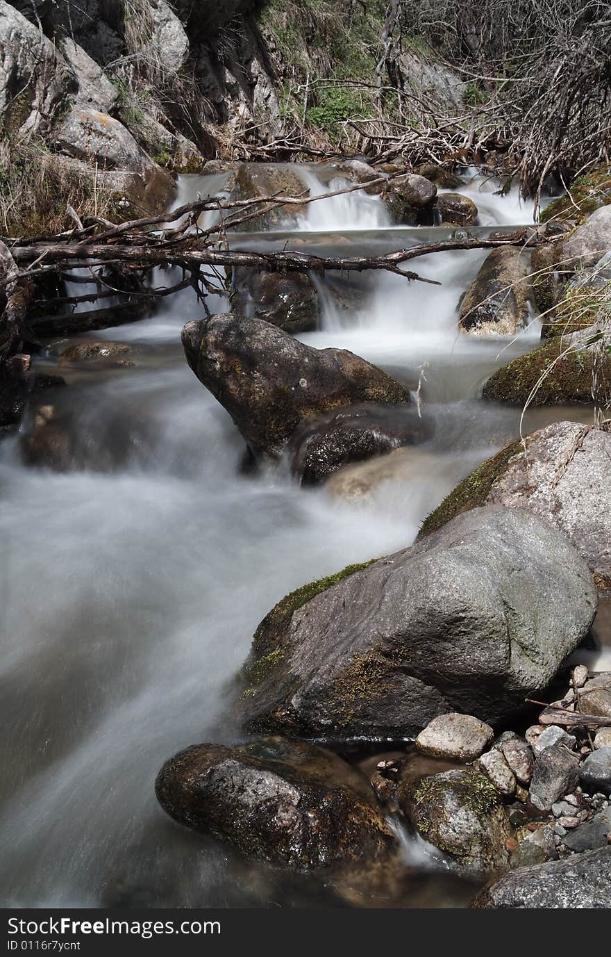 Rough mountain river in spring season. Background