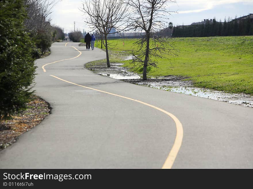 A bike path in a urban area