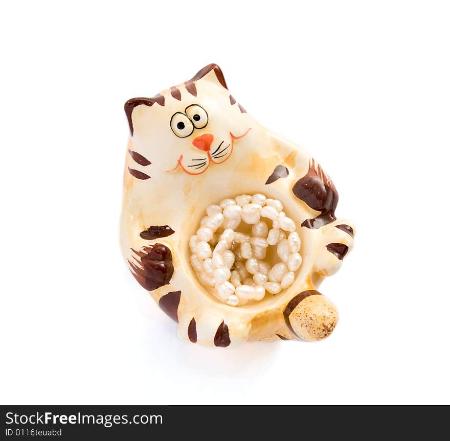 Isolated color ceramic cat on white background. Isolated color ceramic cat on white background