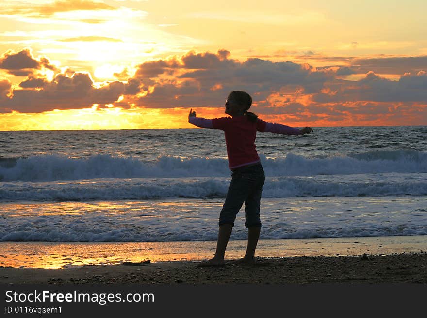 Dancing girl on the beach. Dancing girl on the beach